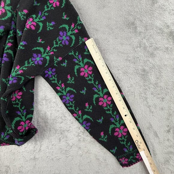 Vintage Justin Allen Sweater Womens Large Black Floral Knit Mock Neck Made USA - Picture 7 of 12